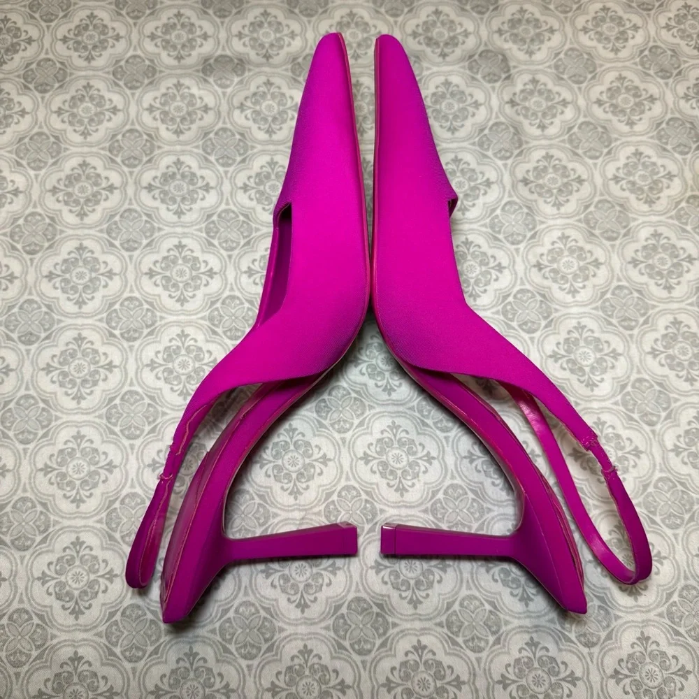 Zara Fuchsia Fabric High-Heel Slingback Court Shoes. Size 37/6.5